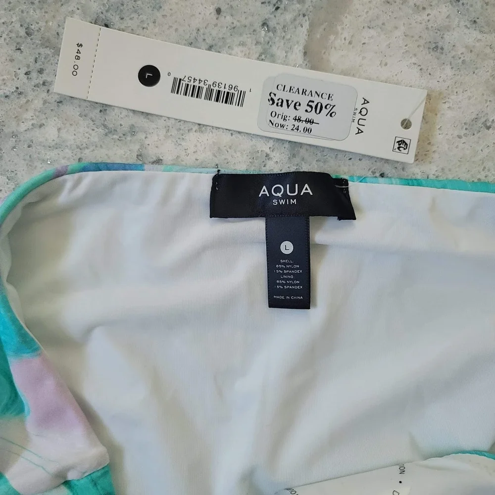 Aqua Swim Bikini Bottom Womens Large Teal Pink‎ Marble Print NWT Travel Resort
